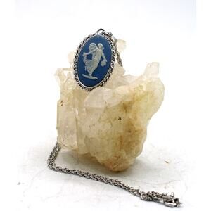 Wedgwood Blue Jasper Classic Muse Pendant on Sterling Silver Chain Necklace